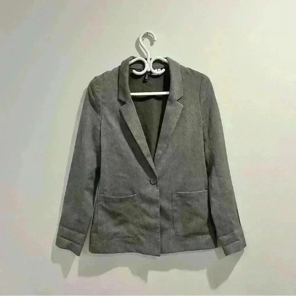 H&M | fitted single-breasted grey blazer with front pockets womens xsmall